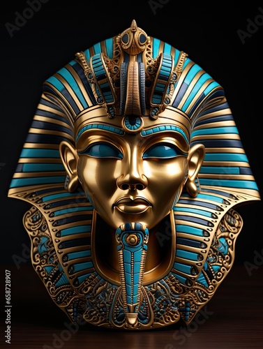 Golden Egyptian mask on a dark background. Generated by AI.
