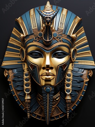 Golden Egyptian mask on a dark background. Ancient culture. Generated by AI.