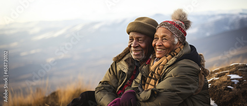 black couple in a winter landscape