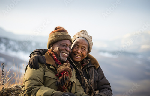 black couple in a winter landscape