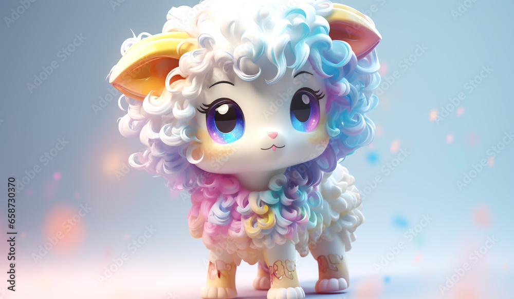 Toy sheep in soft colors, plasticized material, educational for children to play. AI generated