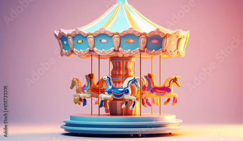 Toy carousel in soft colors, plasticized material, educational for children to play. AI generated