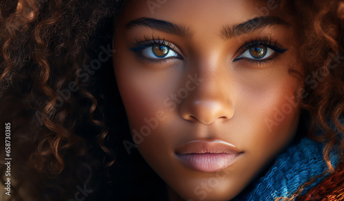 Very beautiful afro woman. Beauty concept. AI generated