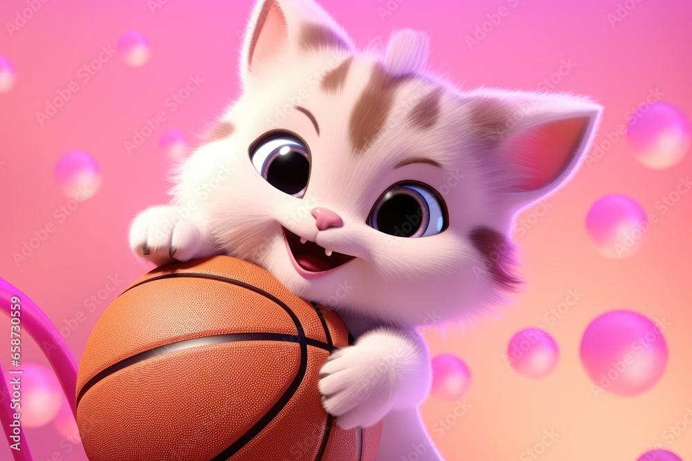 Petfluancers - A Cat Dreams to Become a Basketball Star on Pink Background