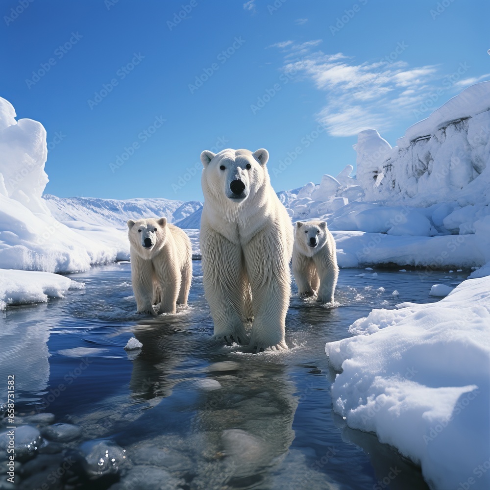 White polar bear among snow and ice. A family of northern bears, they are also called oshkuy, nanuk or umka. representatives of the clubfoot family. Predatory animal in the wild
White polar bear among snow and ice. A family of northern bears, they are also called oshkuy, nanuk or umka. representatives of the clubfoot family. Predatory animal in the wild