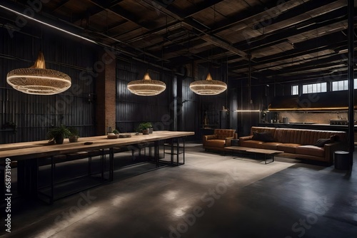 role of materials such as steel, concrete, and reclaimed wood in creating an authentic industrial interior. How can these materials be used innovatively.