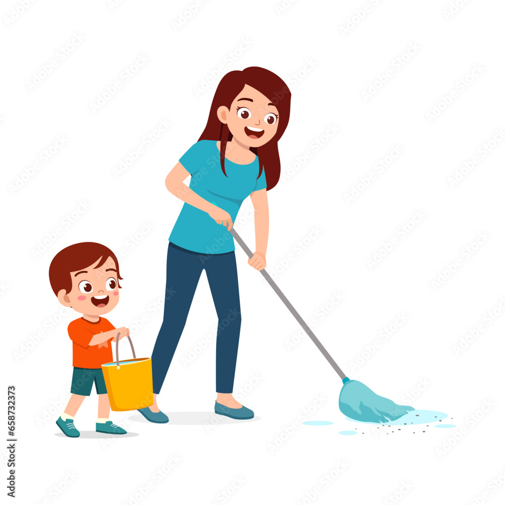 little kid helping mother to mop the floor little kid helping mother to mop the floor