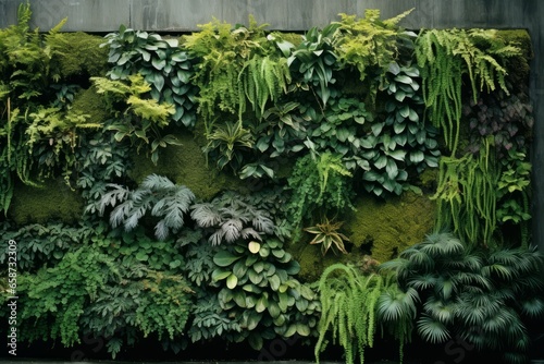 Background from leaves and plants. Plant wall with lush green colors © happy_finch