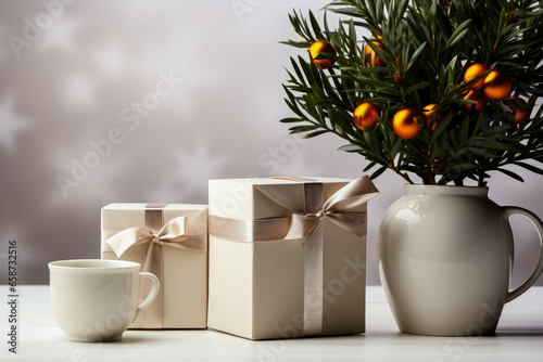 Thoughtful minimalist style Christmas gifts for elderly relatives isolated on a white background 