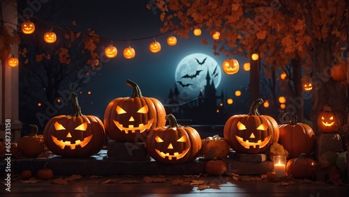 Halloween background with pumpkins. Halloween theme.