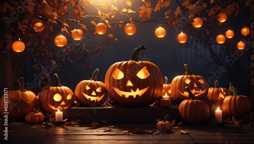 Halloween background with pumpkins. Halloween theme. © snesivan