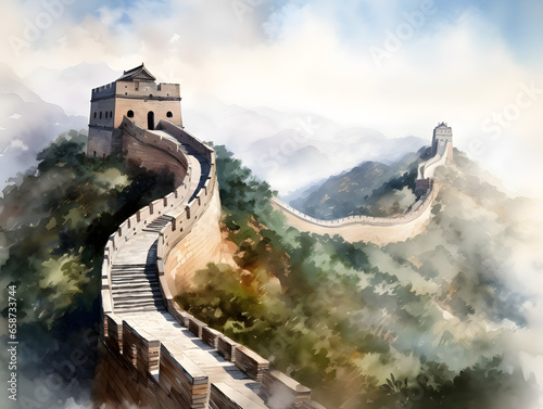 A watercolor painting of the great wall of china © Eduardo