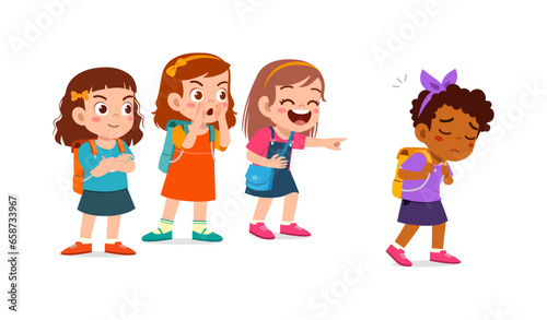 sad little kid got bullied by mean friends