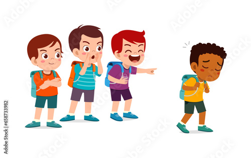 sad little kid got bullied by mean friends