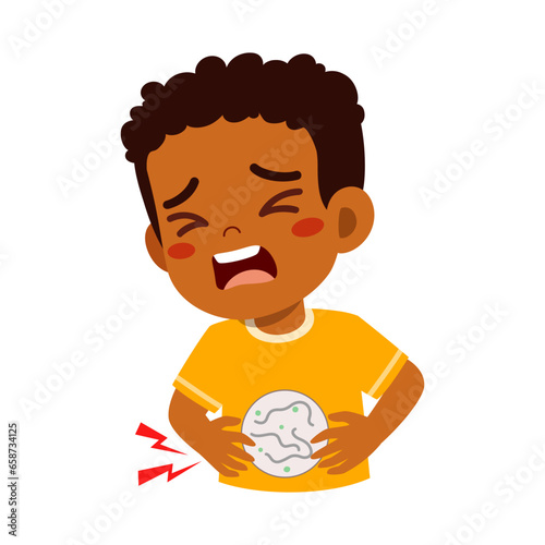 little kid got stomachache and feel sad