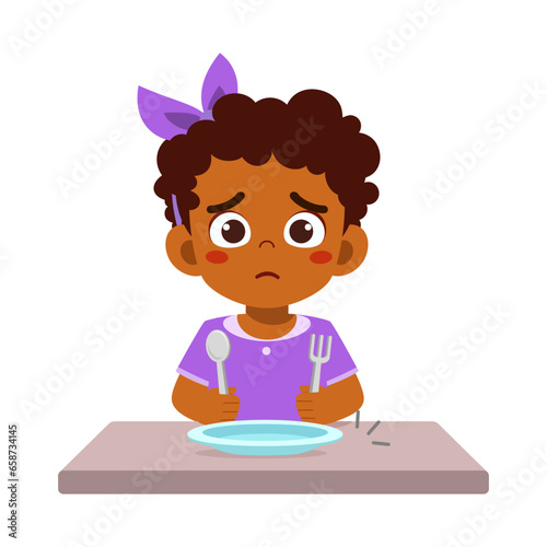 little kid hungry with empty plate