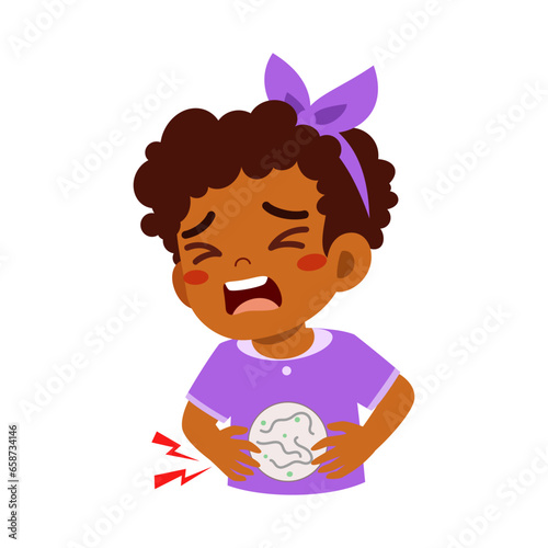 little kid got stomachache and feel sad