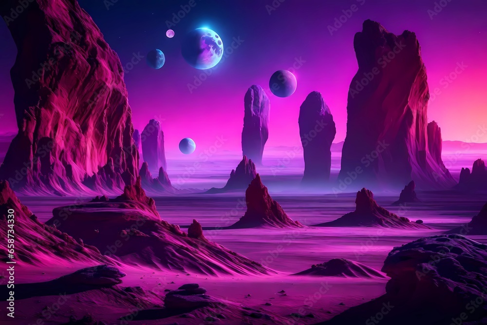 Wallpaper Planets Space Sky Purple Sand dunes Beautiful Mountain Stars Night Fog Landscape