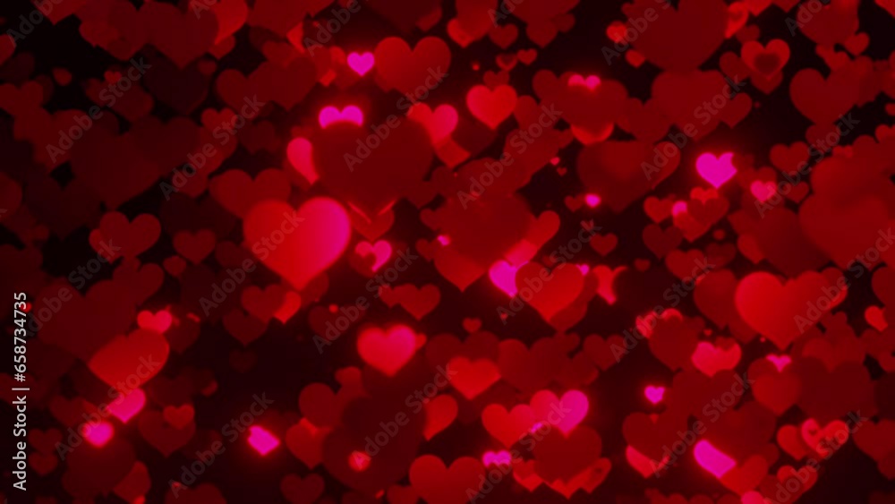 Abstract Rising Red Pink Hearts Valentines Mothers Day Background Loop 