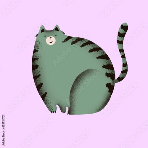 Illustrazione di Gatto tigrato verde su sfondo lilla