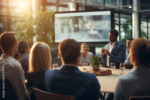 Presenter giving a presentation at a company