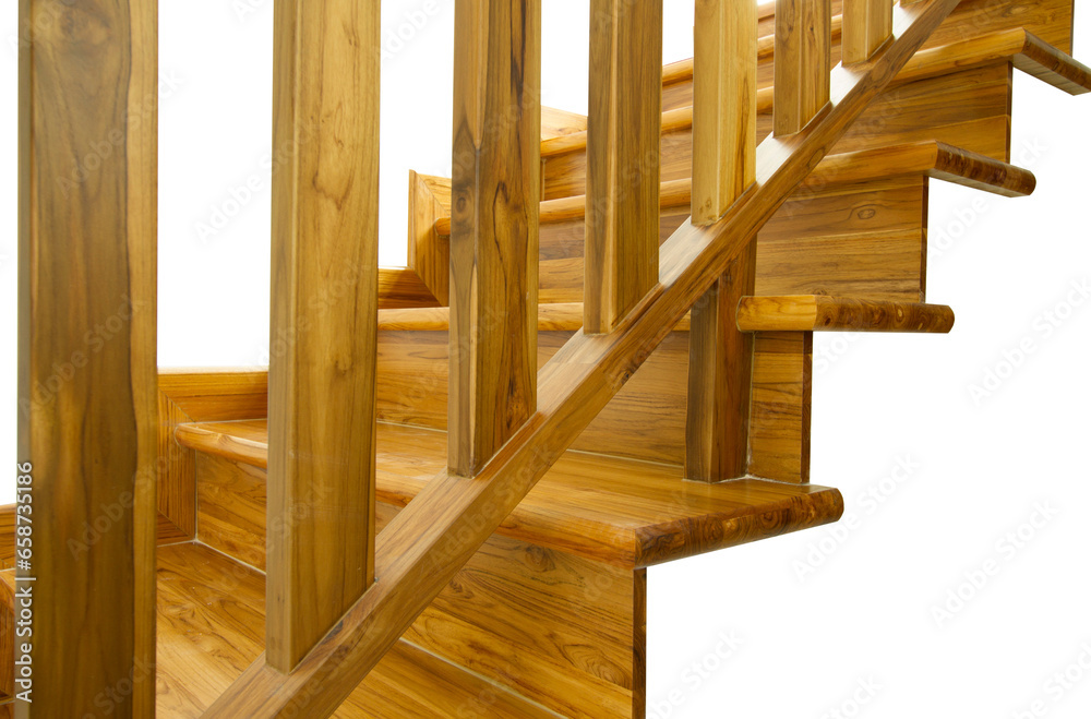 Wooden staircase and handrail on transparent background (PNG File) Wooden staircase and handrail on transparent background (PNG File)