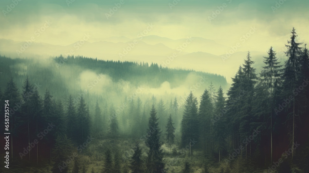 Pine forest in retro style