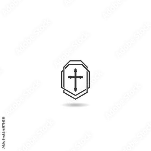 Christian cross and shield of faith icon with shadow