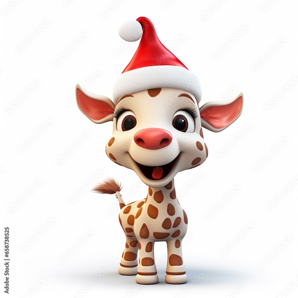 Kawaii cute giraffe in Santa hat at Christmas