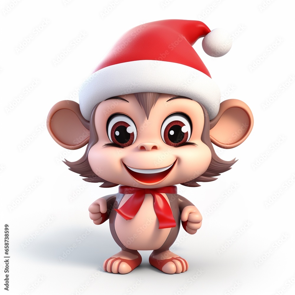Kawaii cute monkey in Santa hat at Christmas Kawaii cute monkey in Santa hat at Christmas