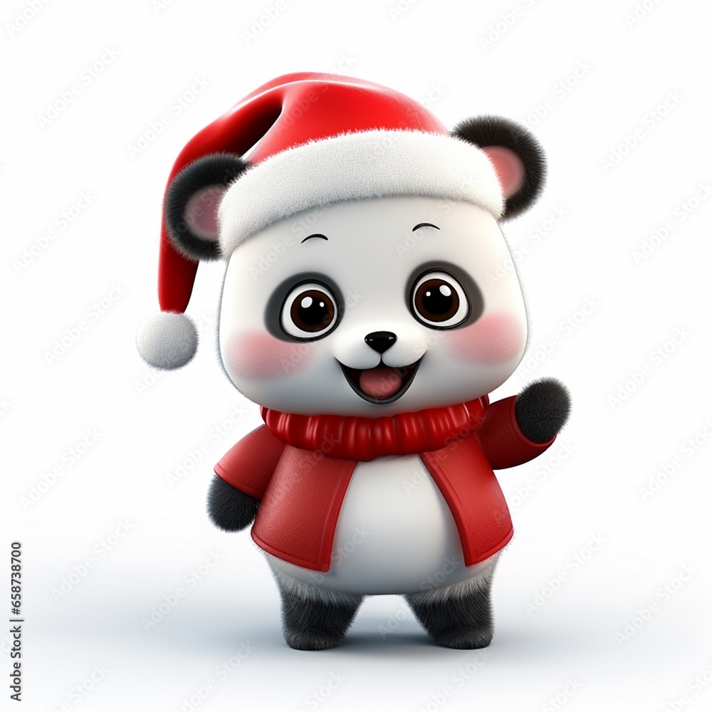 Kawaii cute panda in Santa hat at Christmas Kawaii cute panda in Santa hat at Christmas