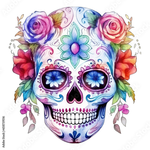 Sugar Skull - Day of the Dead or El Dia de los Muertos. Isolated, transparent background