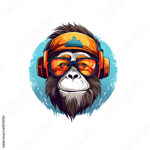 
monkey head in glasses listening to music photo