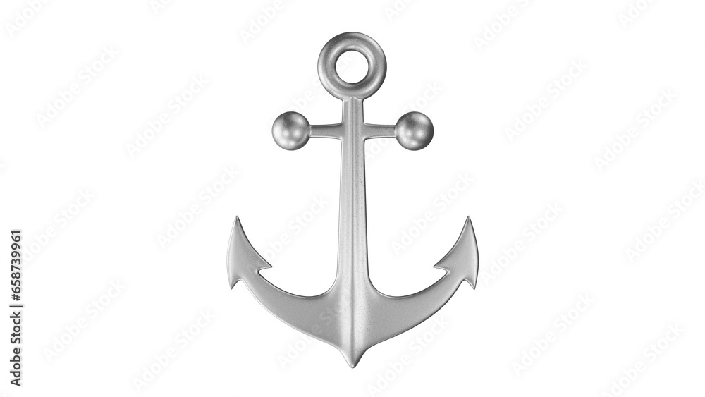 Silver ship anchor isolated on transparent and white background. Ship concept. 3D render Silver ship anchor isolated on transparent and white background. Ship concept. 3D render