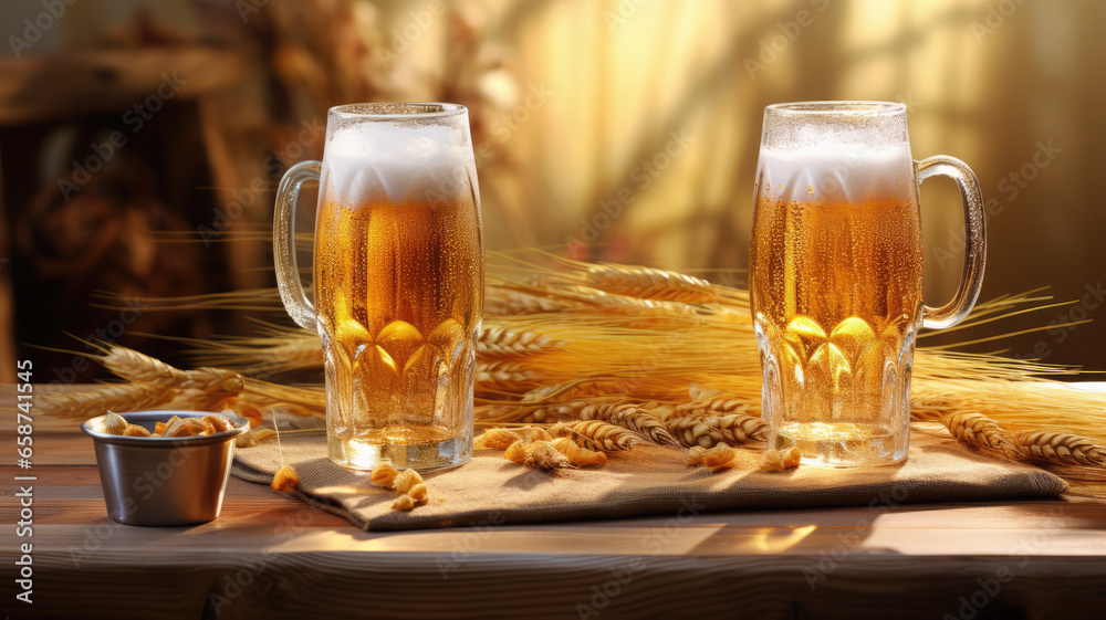 Beer Mug and Glass with Barley Ears Beer Mug and Glass with Barley Ears