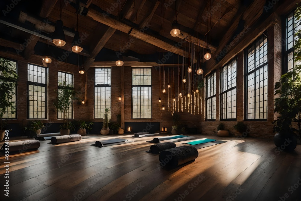 rustic-inspired yoga studio that fosters a sense of tranquility and mindfulness.