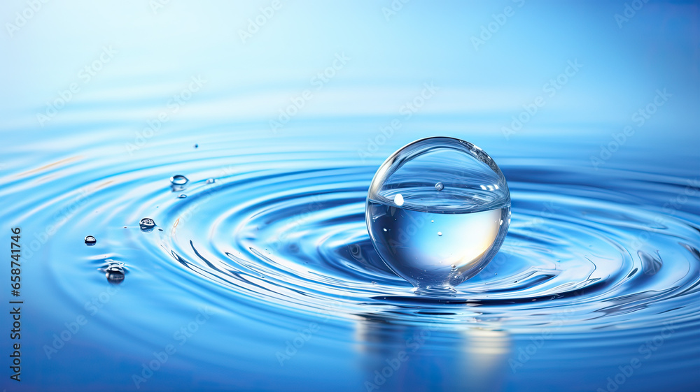 Crystal Clear Droplet on Blue Surface Crystal Clear Droplet on Blue Surface