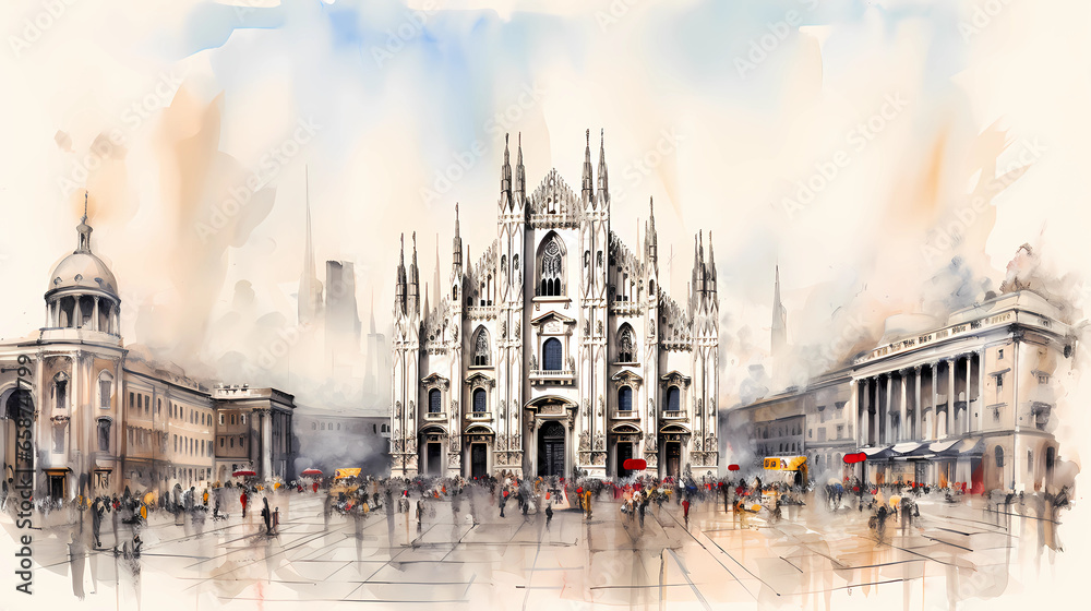 Fototapeta premium Illustration of beautiful view of Milano, Italy