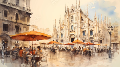 Illustration of beautiful view of Milano, Italy