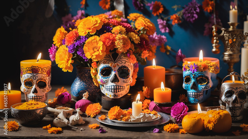 halloween skull and candle, Dia dos Mortos photo