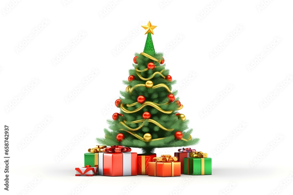 christmas tree with gifts isolated on white background. Generative ai