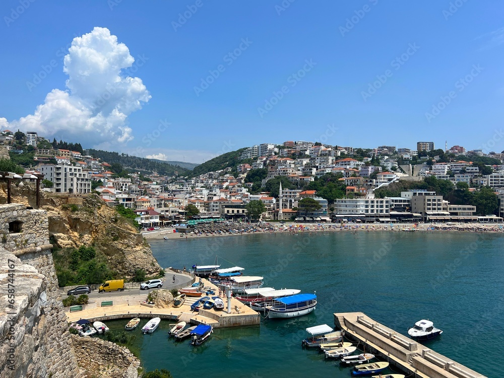 Montenegro Adriatic sea Ulcinj town urban skyline cityscape.