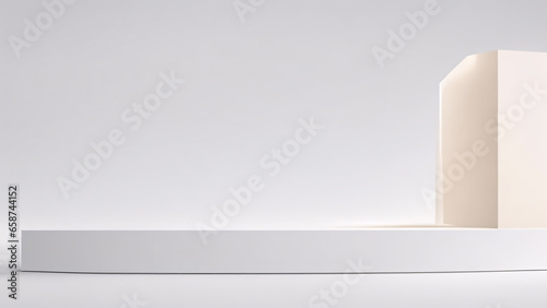 Wallpaper Mural white podium, white background, beige cube, 3d render Torontodigital.ca