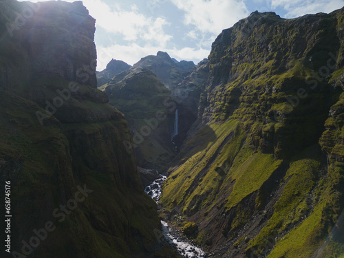 Waterfall in a canyon in Iceland