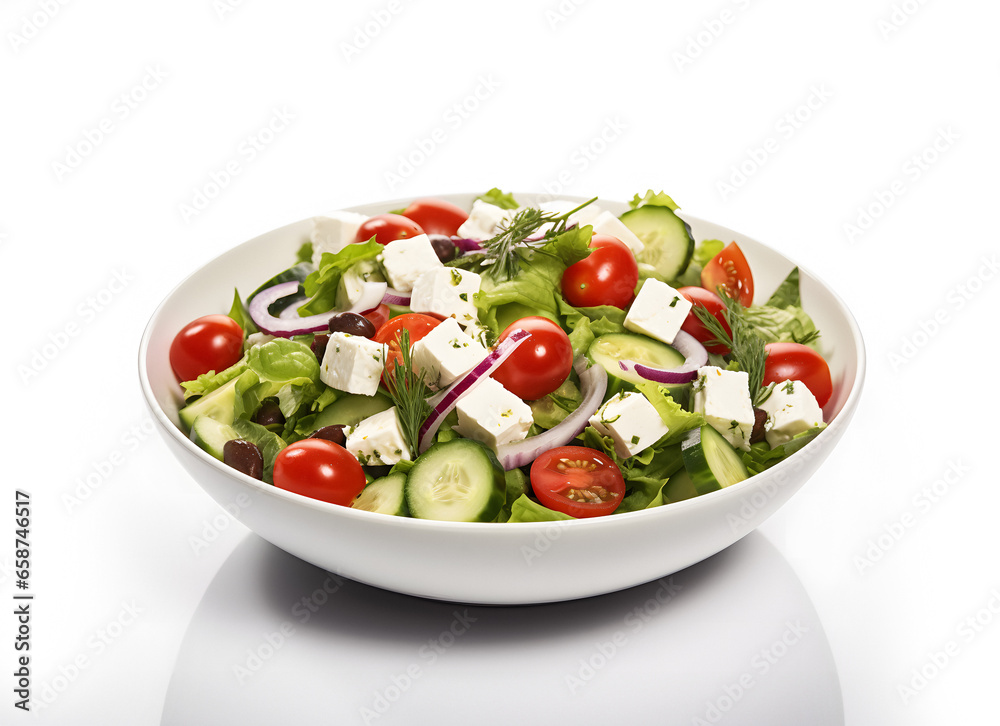 Tasty Salad With Fresh Vegetables Isolated On White Background