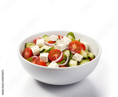 Tasty Salad With Fresh Vegetables Isolated On White Background