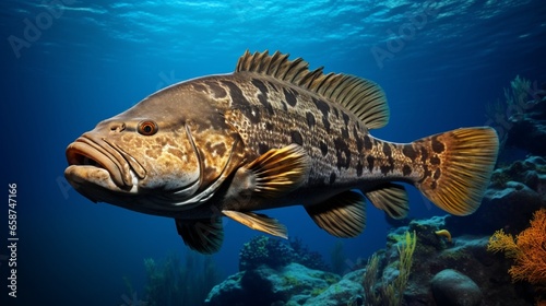 Known by several names, including Brindlebass, Brown spot cod, and Bumblebee grouper, is the giant grouper. discerning attention photo