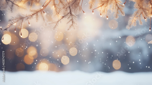 Xmas tree or christmas tree decorated festive christmas background. New year Winter background design, Christmas scene. Generative AI