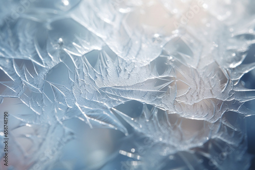Photograph a close-up of frost forming a veil-like pattern on a glass surface, with the soft focus adding a touch of mystery and enchantment to the composition.