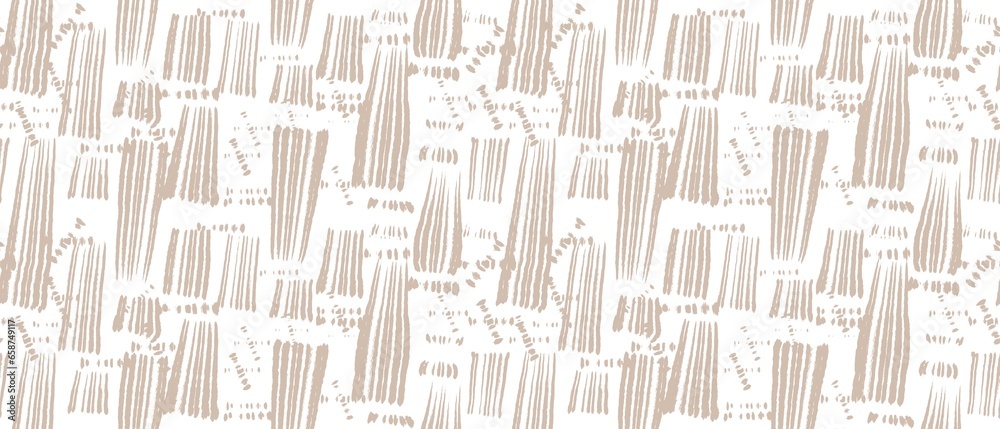 Fototapeta premium Seamless abstract textured pattern. Simple background with beige texture. Lines, dots, stains, spots. Digital brush strokes. Design for textile fabrics, wrapping paper, background, wallpaper, cover.